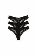 NA-KD Lingerie 3-pakning med blondestringtruser - Black