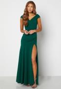 Goddiva Bardot Pleat Maxi Split Dress Green XS (UK8)