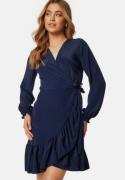 John Zack Frilly Wrap Mini Dress Navy XS (UK8)