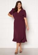 John Zack Curve Short Sleeve Wrap Frill Curve Dress Wine 50 (UK22)