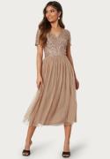 AngelEye Short Sleeve Sequin Embellished Midi Dress Taupe XS (UK8)