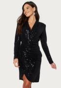 John Zack Sequin Long Sleeve Rouch Mini Dress Black S (UK10)