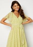 Goddiva Ditsy Flutter Sleeve Maxi Dress Soft Lemon S (UK10)