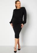 John Zack Curve Long Sleeve Rouched Midi Dress Black 54 (UK26)