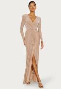 Goddiva Long Sleeve Glitter Maxi Dress Nude XL (UK16)