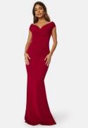 Goddiva Bardot Pleat Maxi Dress Wine-red M (UK12)