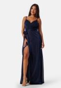 Goddiva Glitter Wrap Front Maxi Dress Navy S (UK10)