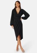 Bubbleroom Occasion Wrap Stretchy Midi Dress Black L