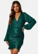 Bubbleroom Occasion Sequin Wrap Dress Dark green L