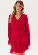 BUBBLEROOM V-neck Frill L/S Chiffon Dress Red 42