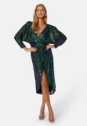 Goddiva Sequin Wrap Midi Dress Emerald M (UK12)