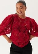 BUBBLEROOM 3D Flower Puff Sleeve Blouse Red XL