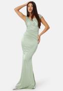 Goddiva Satin Bardot Pleat Maxi Dress Sage Green M (UK12)