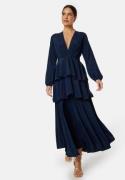 John Zack Long Sleeve Tiered Maxi Dress Navy S (UK10)