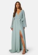 Goddiva Long Sleeve Chiffon Dress Sage Green XL (UK16)