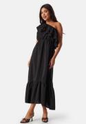 John Zack One Shoulder Ruffle Maxi Dress Black L (UK14)