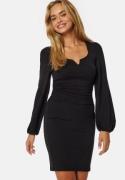 BUBBLEROOM Square V-neck Puff Sleeve Short Dress Black M