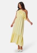 John Zack One Shoulder Ruffle Maxi Dress Light Yellow XL (UK16)