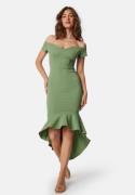 John Zack Off Shoulder Frill High Low Dress Sage Green XS (UK8)