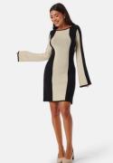 BUBBLEROOM Striped Long Sleeve Knitted Dress Cream/Black L