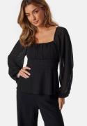 BUBBLEROOM Square Neck L/S Georgette Blouse Black 36