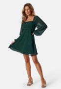 BUBBLEROOM Square Neck L/S Georgette Dress Dark green 34