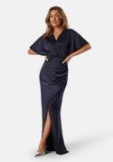 Bubbleroom Occasion Wrap Satin Gown Navy 50