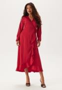 Happy Holly Wrap L/S Satin Maxi Dress Dark red 32/34