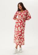 Happy Holly Structured Puff Sleeve Midi Dress Red/Cream 32/34