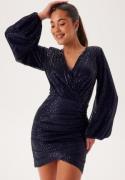 Bubbleroom Occasion Sequin Wrap Dress Navy L