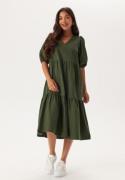 BUBBLEROOM Midi Puff Sleeve Dress Khaki green M