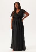 Goddiva Curve Flutter Sleeve Chiffon Maxi Curve Dress Black 50 (UK22)