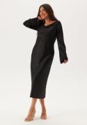 BUBBLEROOM Waterfall Midi Satin Dress Black 44