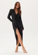 John Zack Sequin Rouch Maxi Dress Black L (UK14)