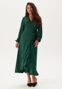 Happy Holly Wrap L/S Satin Maxi Dress Dark green 48/50