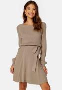 BUBBLEROOM Rib Knitted Skater Dress Dark beige XL