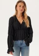 BUBBLEROOM V-Neck Flounce Blouse Black XL