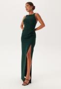 Bubbleroom Occasion Square Neck Slit Maxi Dress Dark green XS