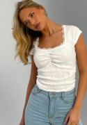 BUBBLEROOM Short Sleeve Pointelle Top White S