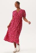 Happy Holly Evie Puff Sleeve Midi Wrap Dress Red/Patterned 36/38