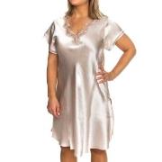 Lady Avenue Pure Silk Nightgown With Lace Champagne silke Small Dame