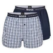 BOSS 2P Woven Boxer Shorts With Fly Mørkblå bomull X-Large Herre