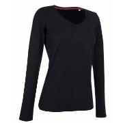 Stedman Claire V-neck Long Sleeve Svart ringspunnet bomull Small Dame