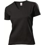 Stedman Classic V-Neck Women T-shirt Svart bomull Large Dame