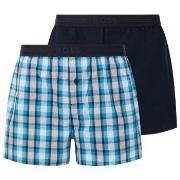 BOSS 2P Woven Boxer Shorts With Fly Blå/Hvit bomull Large Herre