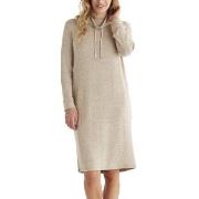 Damella Knitted Long Sleeve Lounge Dress Beige Medium Dame