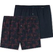 Schiesser 2P Fun Prints Boxer Shorts Marine/Rød bomull Large Herre