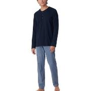 Schiesser Long Fine Interlock Collar Pyjamas Marine/Blå bomull 46 Herr...