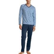 Calida Rekax Streamline V Neck Long Pyjama Blå Mønster bomull X-Large ...