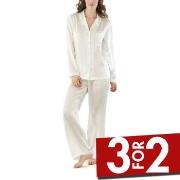 Damella Woven Silk Plain Pyjamas Set Elfenben silke X-Large Dame